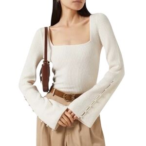 Reformation Emanuele Cashmere Novelty Button Sweater cream Knit Neutral Scandi